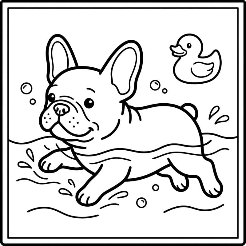 Bulldog francese che nuota da colorare