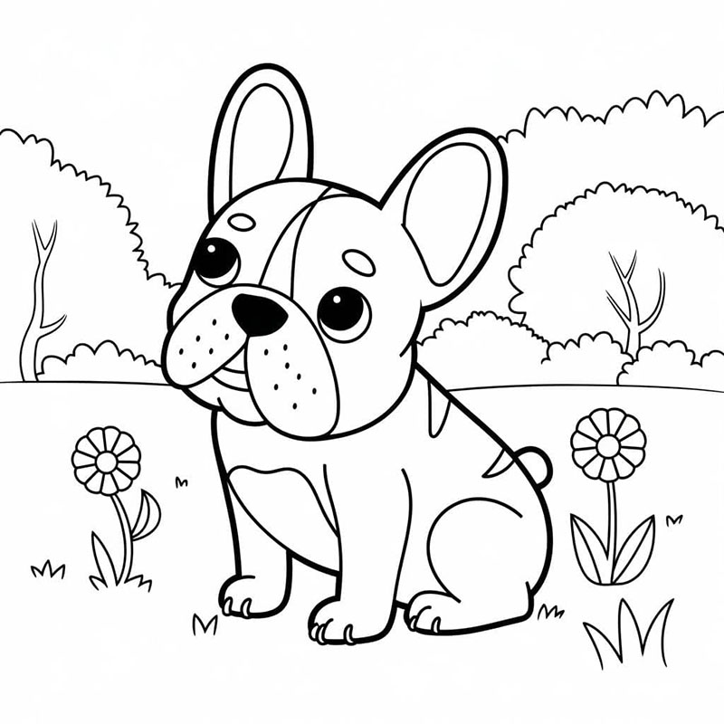 Bulldog francese con fiori da colorare