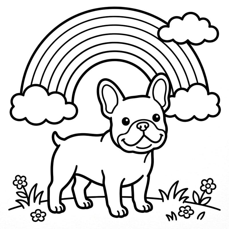 Bulldog francese e arcobaleno da colorare