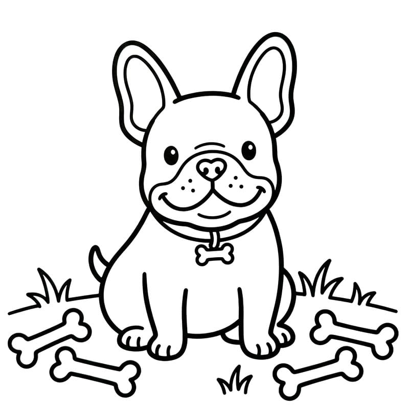 Bulldog francese e ossa libere da colorare