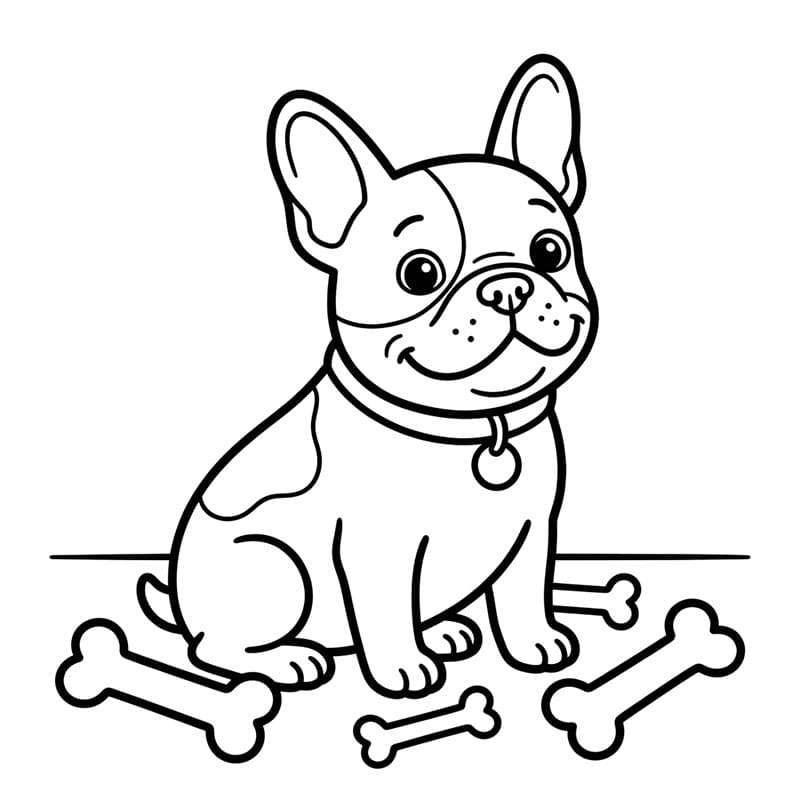 Bulldog francese e ossa da colorare