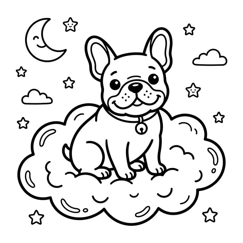 Bulldog francese su una nuvola da colorare