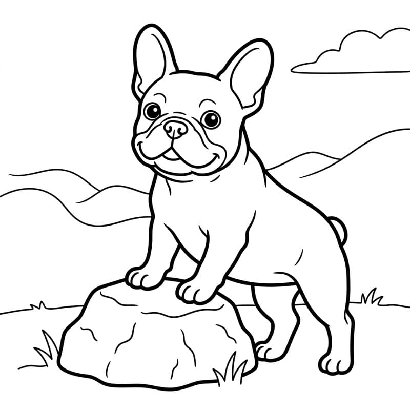 Bulldog francese sulla roccia da colorare