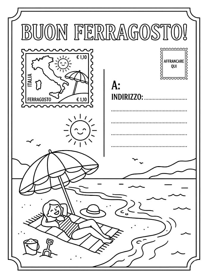 Buon Ferragosto dall'Italia da colorare
