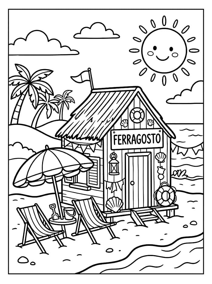 Cabina da Spiaggia di Ferragosto da colorare
