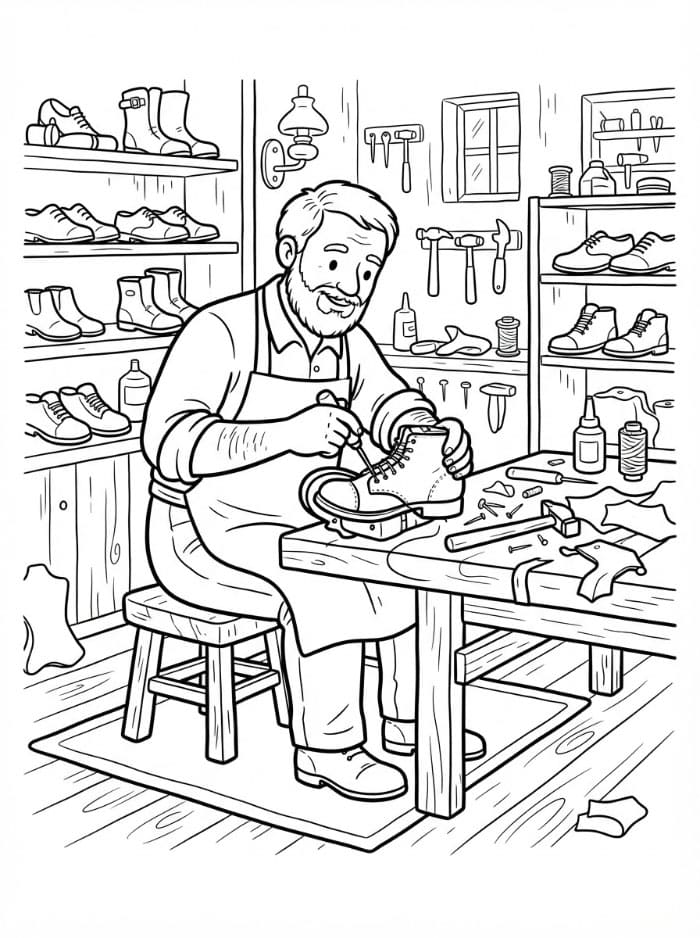 Calzolaio che ripara le scarpe da colorare