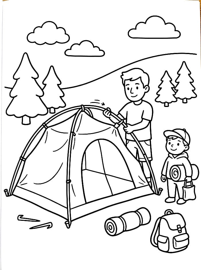 Campeggio Smontando la Tenda da colorare