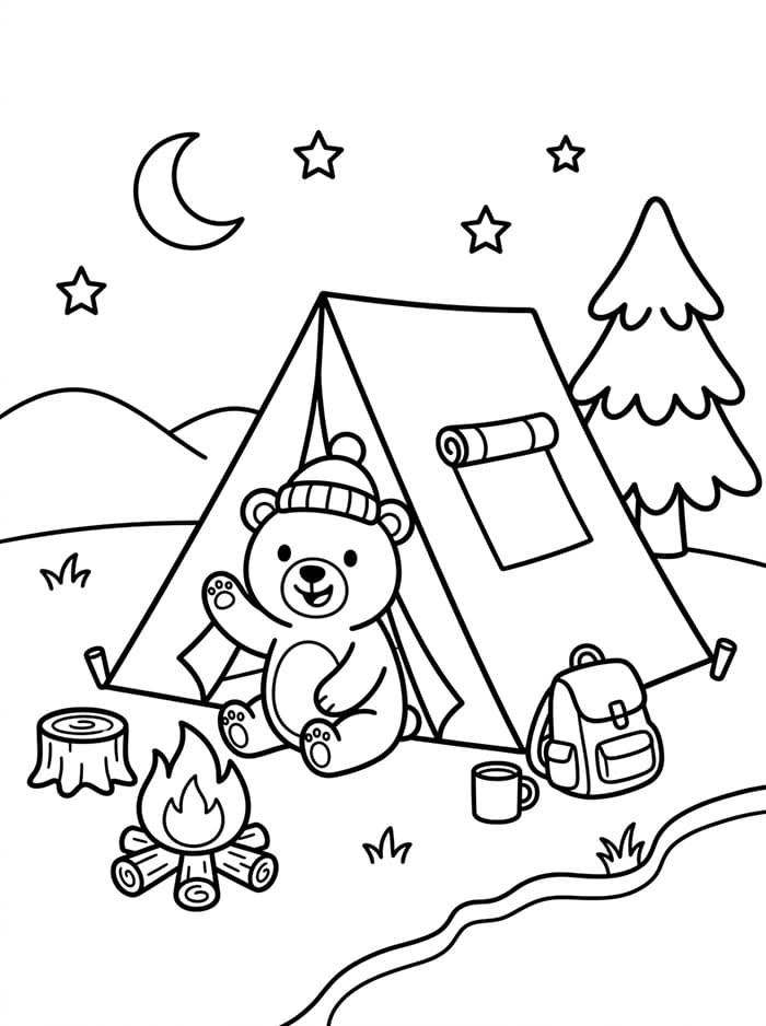 Campeggio con Orso da colorare