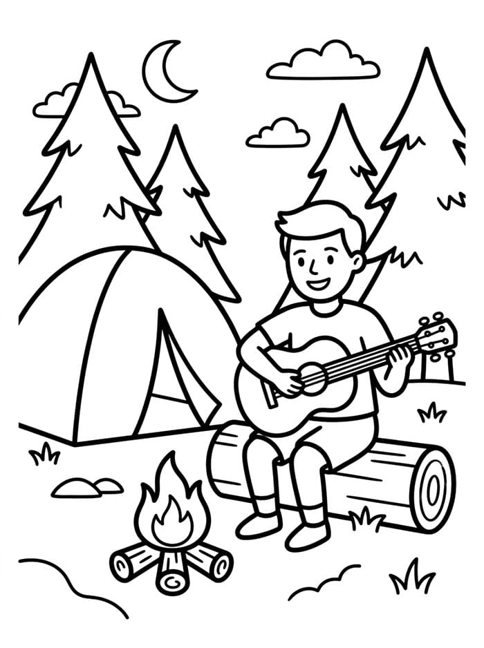 Campeggio con la chitarra da colorare