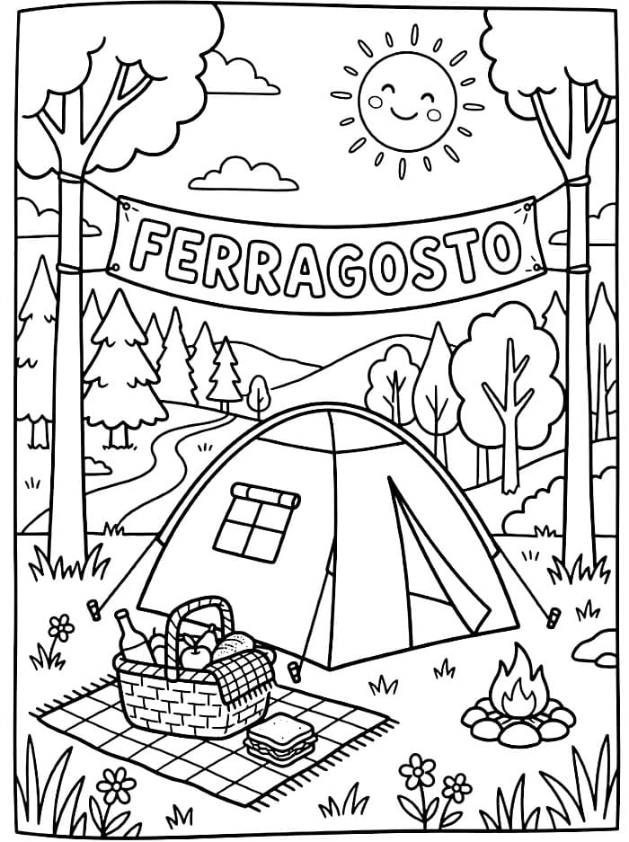 Campeggio di Ferragosto da colorare