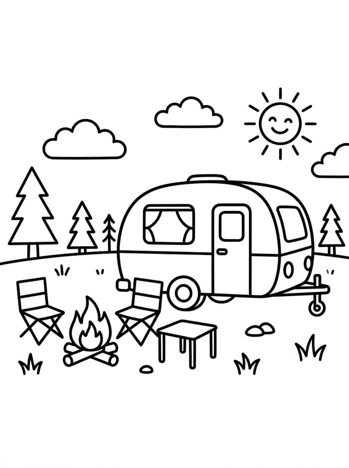 Campeggio in Camper da colorare