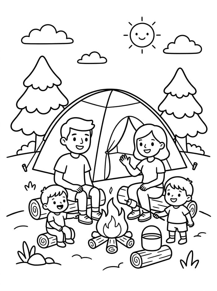 Campeggio in Famiglia da colorare
