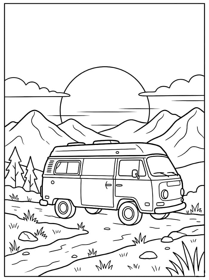 Camper al tramonto da colorare