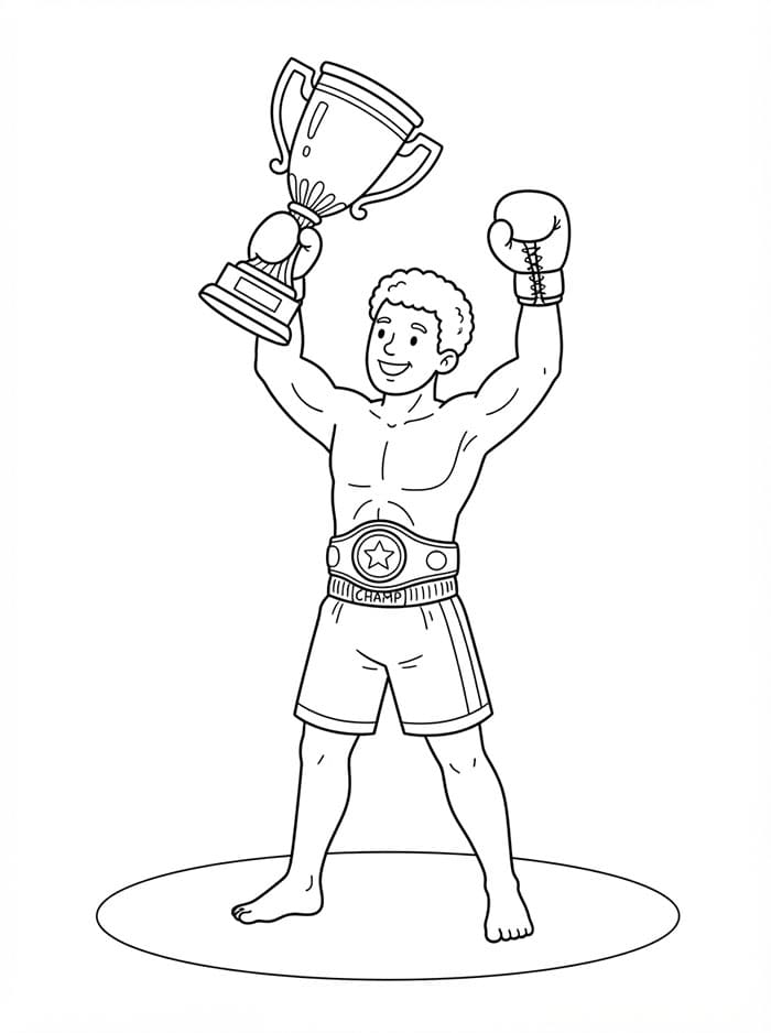 Campione di pugilato con trofeo da colorare