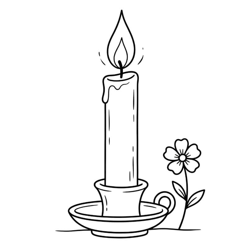Candela e fiore da colorare