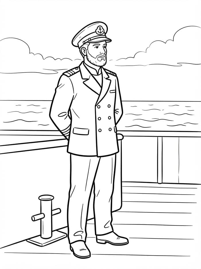 Capitano che guarda l'orizzonte da colorare