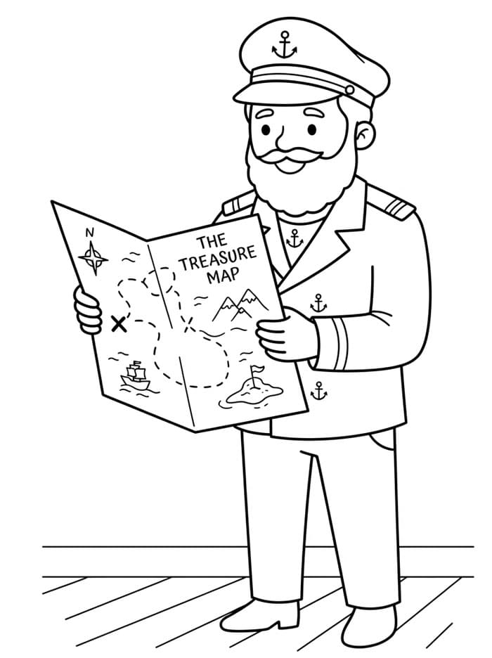 Capitano che legge una mappa da colorare