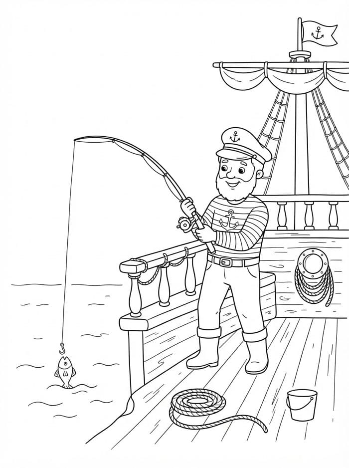 Capitano che pesca da colorare