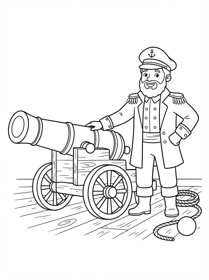Capitano con cannone da colorare