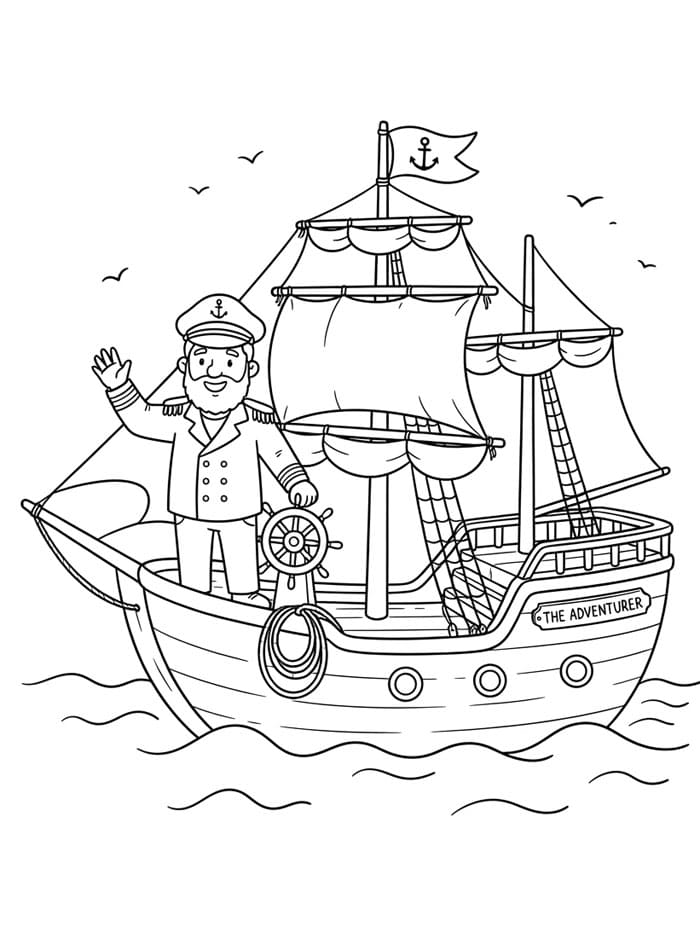 Capitano e la sua nave da colorare