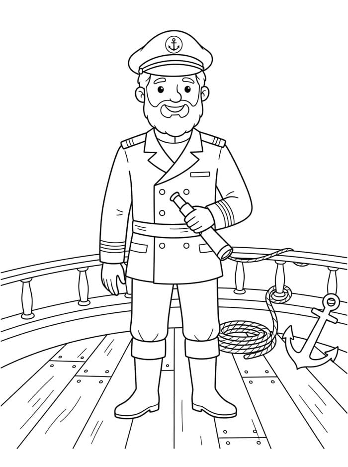 Capitano in piedi sul ponte da colorare