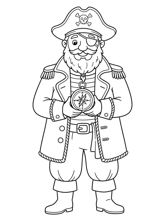 Capitano pirata con bussola da colorare