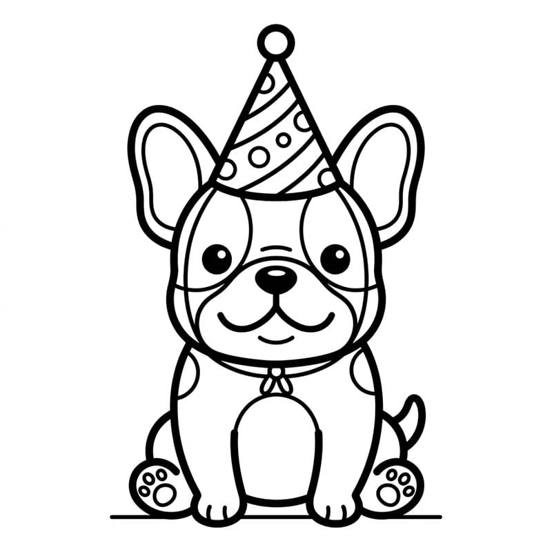 Cappello di compleanno con bulldog francese da colorare