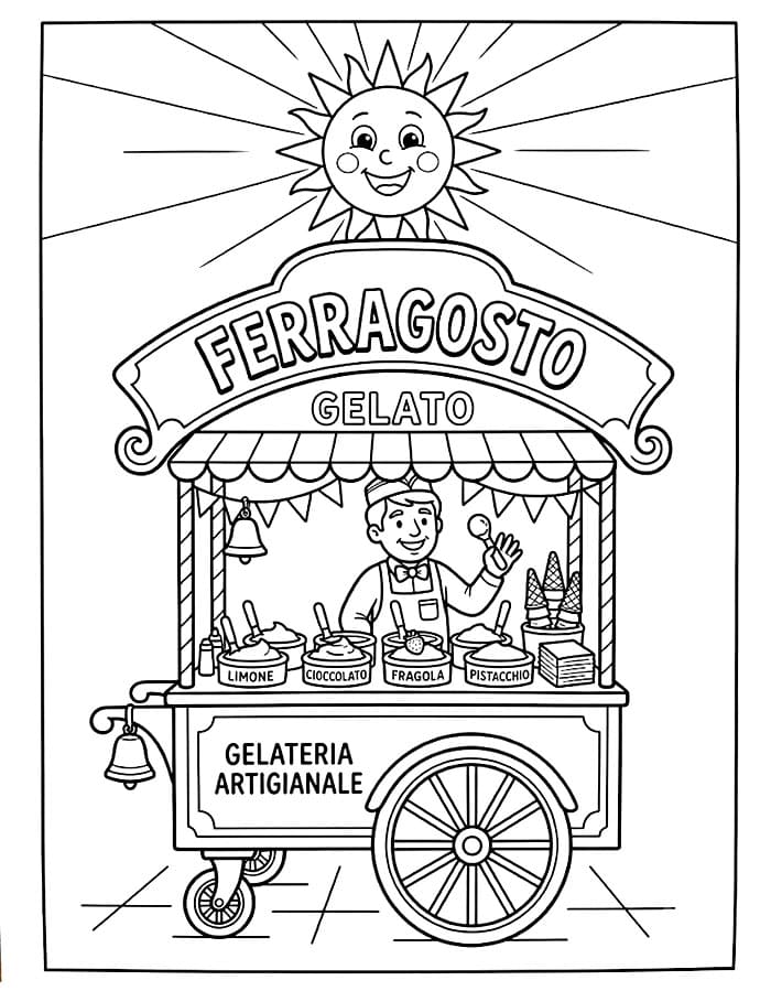 Carretto del Gelato di Ferragosto da colorare