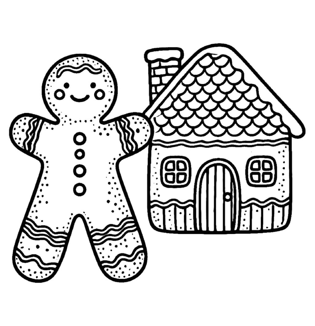 Casa e omino di pan di zenzero da colorare