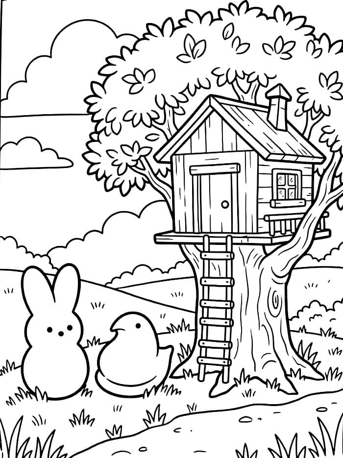 Casa sull'albero dei Peeps da colorare