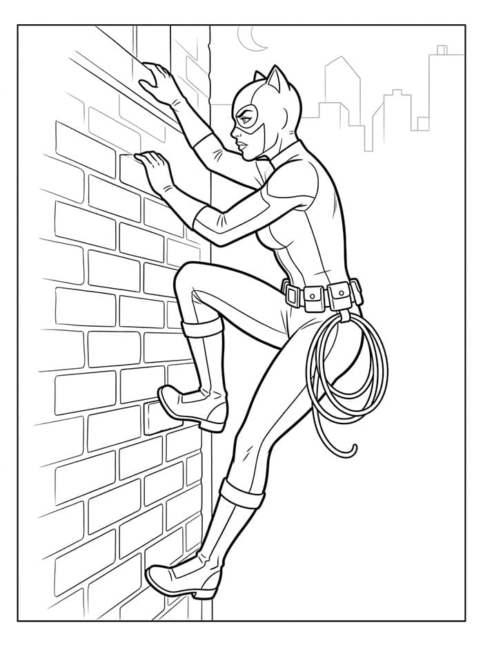 Catwoman che si arrampica da colorare
