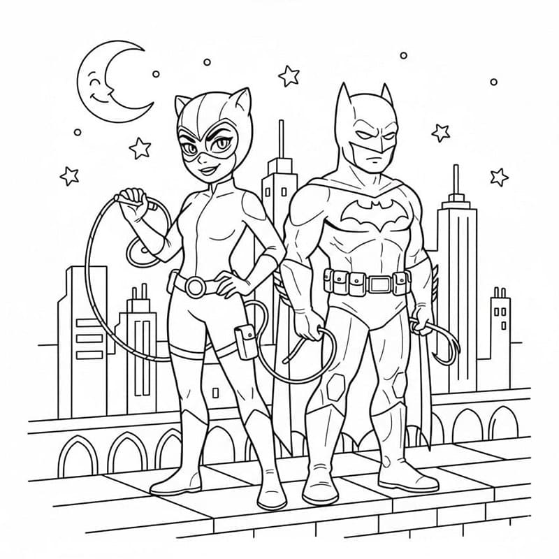 Catwoman con Batman da colorare