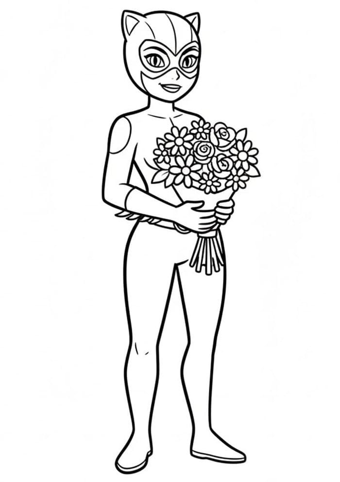 Catwoman con i fiori da colorare