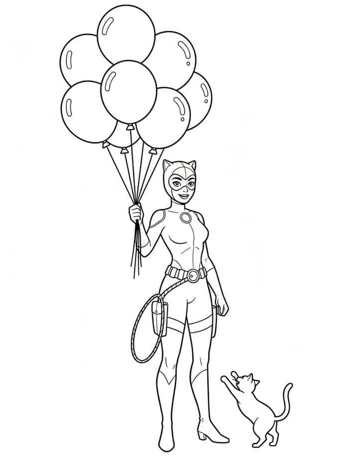 Catwoman con i palloncini da colorare