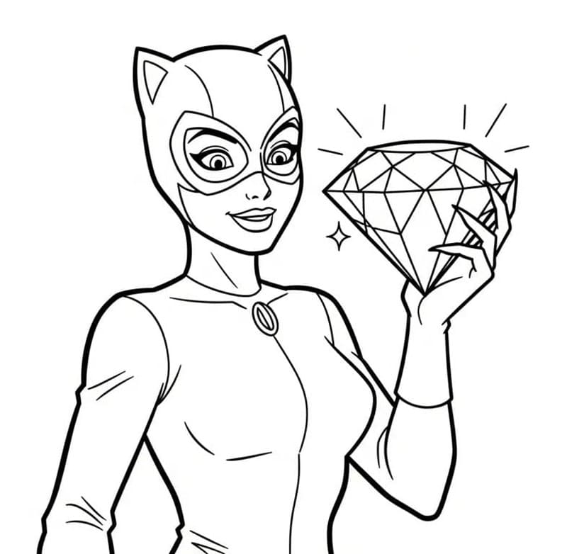 Catwoman con un diamante da colorare