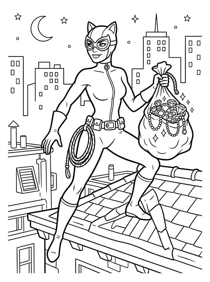 Catwoman con una borsa da colorare