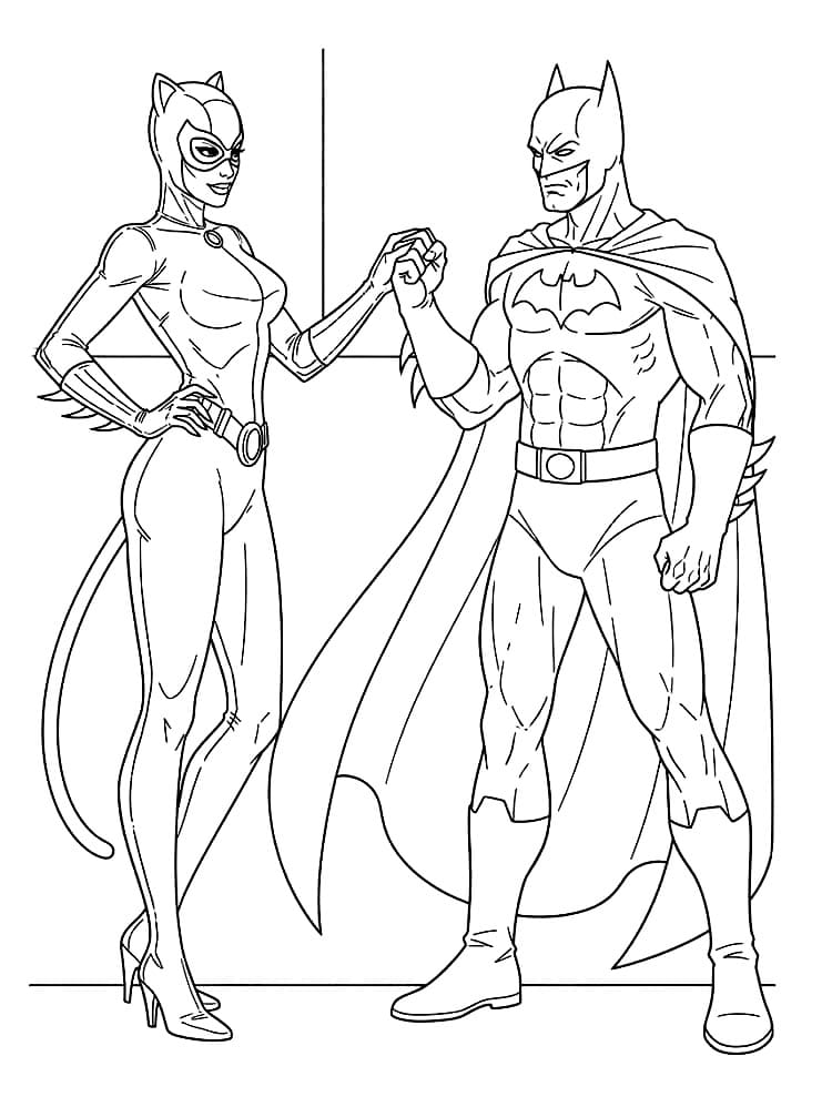 Catwoman e Batman da colorare