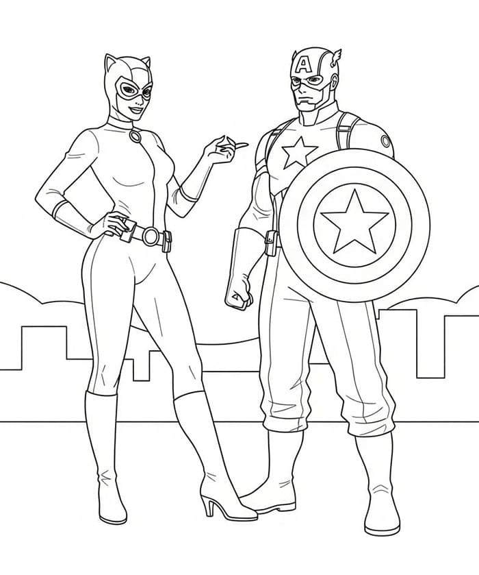 Catwoman e Capitan America da colorare