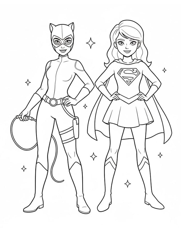 Catwoman e Supergirl da colorare