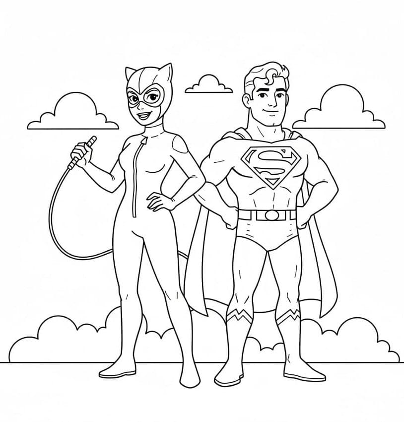 Catwoman e Superman da colorare