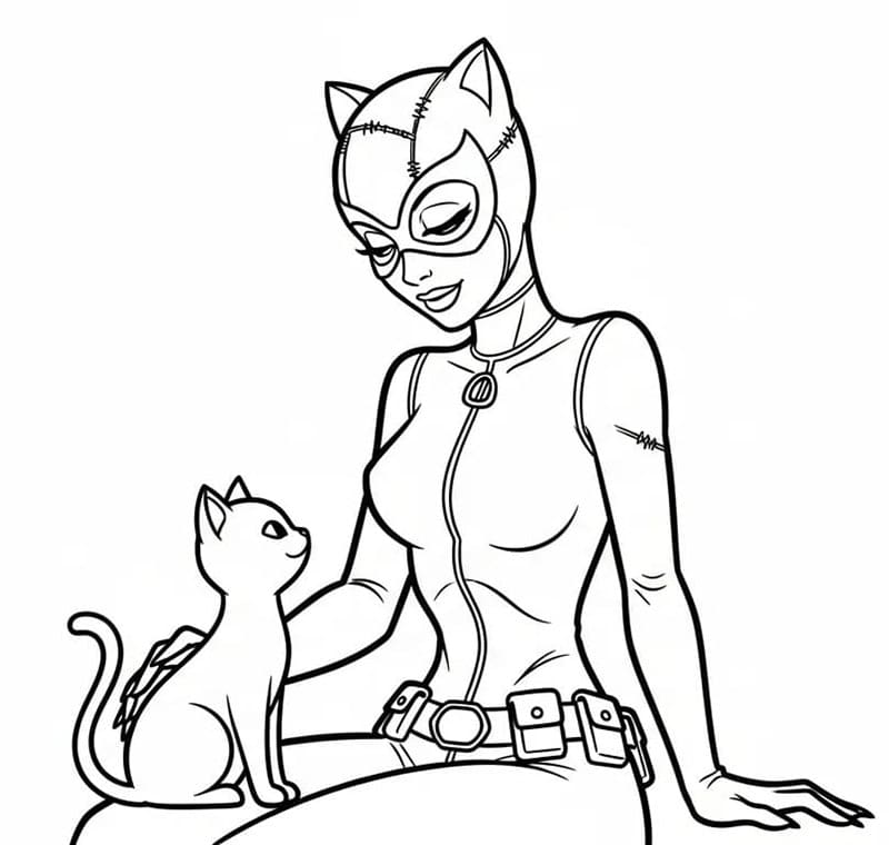 Catwoman e un gatto da colorare