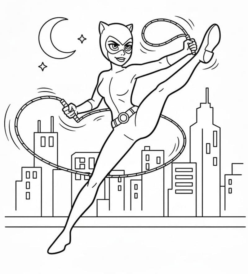 Catwoman in azione da colorare