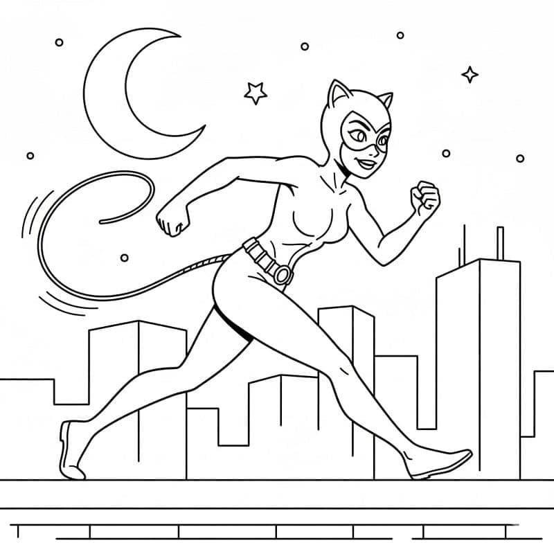 Catwoman sta correndo da colorare