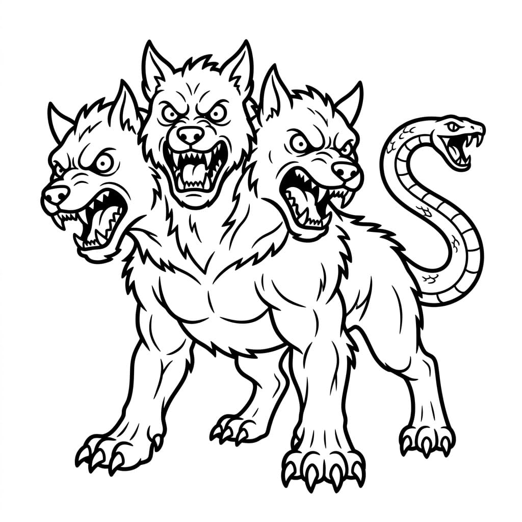 Cerbero con coda di serpente da colorare