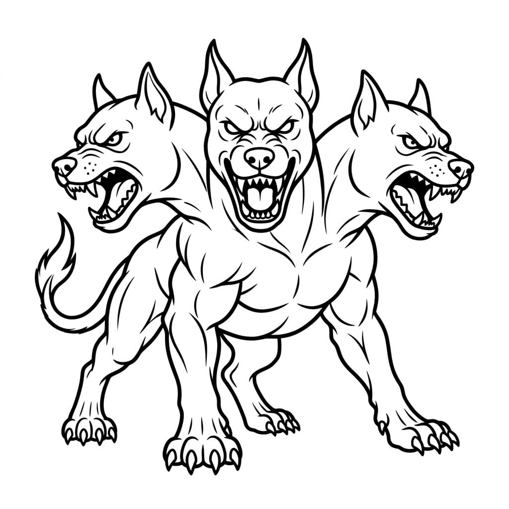 Cerbero feroce semplice da colorare