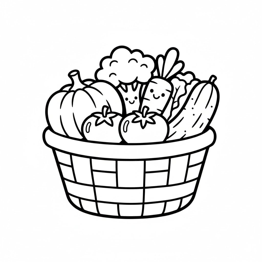 Cesto di verdure del mercato da colorare