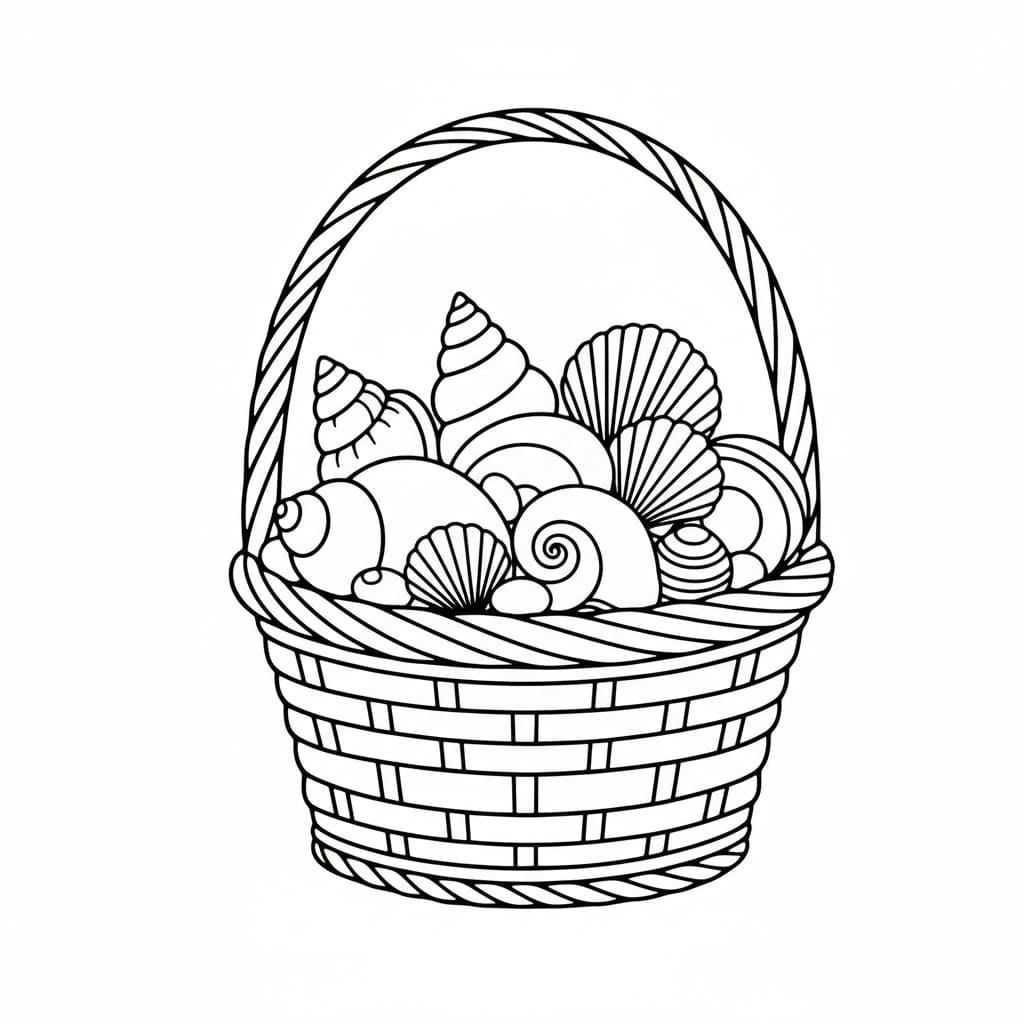 Cesto pieno di conchiglie da colorare
