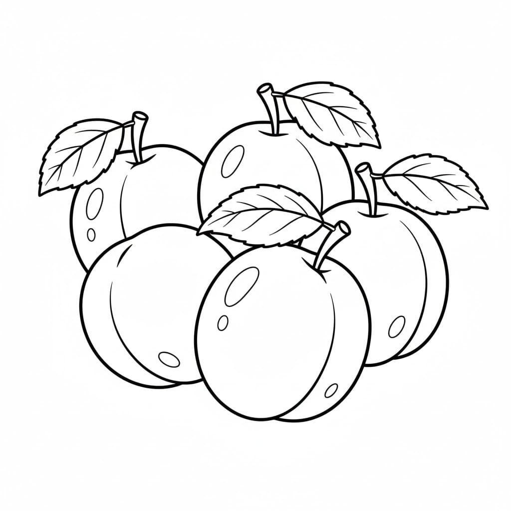 Cinque prugne da colorare