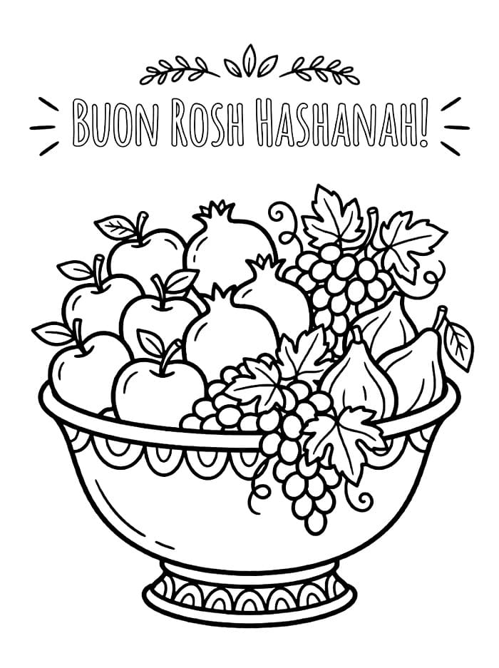 Ciotola di frutta per Rosh Hashanah da colorare