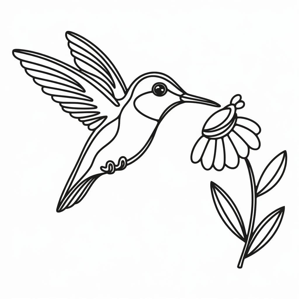 Colibrì con fiore facile da colorare Colibrì con fiore facile da colorare